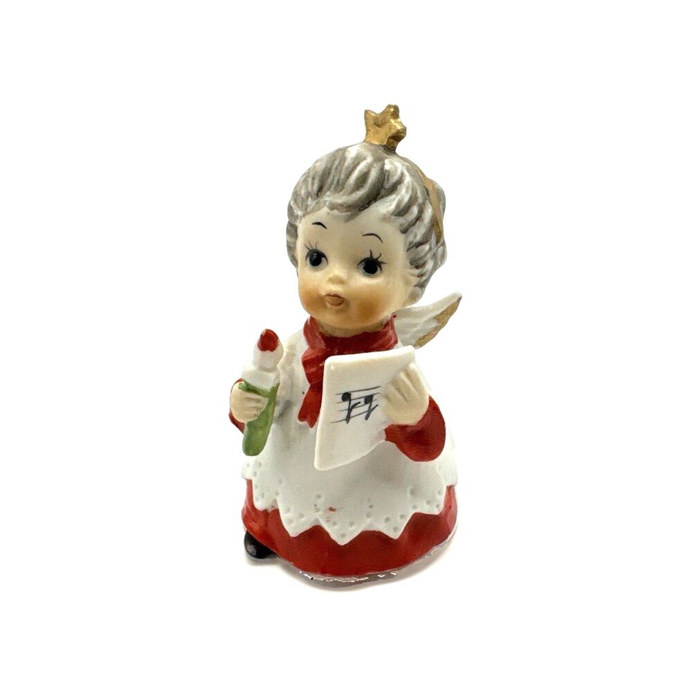 Vintage Christmas Choir Angel Figurine With Candle Red and White